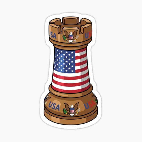 USA Flag Chess Rook Sticker - Patriotic Checkmate Club Vinyl Decal for American Players