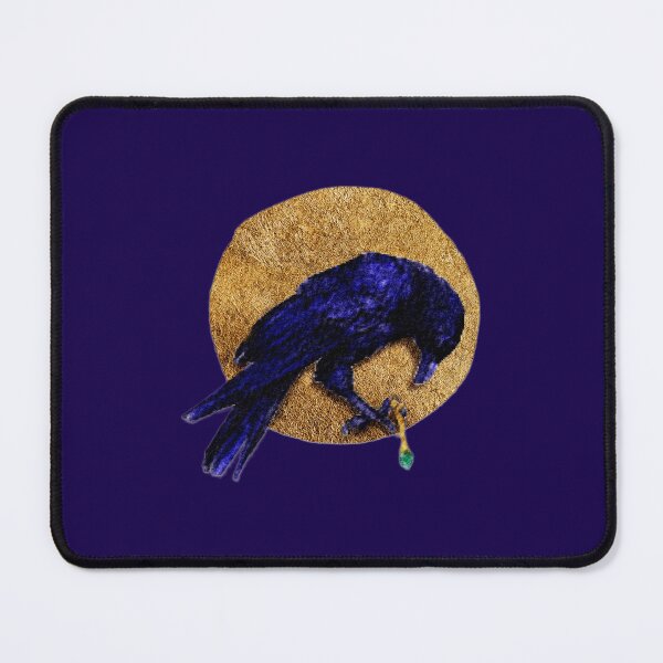 Item preview, Edgar Allen Poe Watercolor Raven With Emerald Pendulum And Textured Gold Full Moon designed and sold by Monica Laipple.