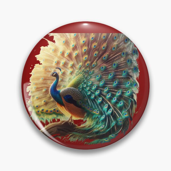 Item preview, White & Colorful Peacock Label – Front & Side View with Fan-Shaped Tail   designed and sold by PaintMeWorld.