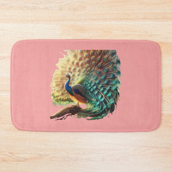 Item preview, White & Colorful Peacock Label – Front & Side View with Fan-Shaped Tail   designed and sold by PaintMeWorld.