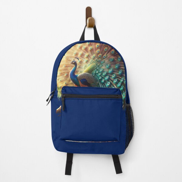 Item preview, White & Colorful Peacock Label – Front & Side View with Fan-Shaped Tail designed and sold by PaintMeWorld.