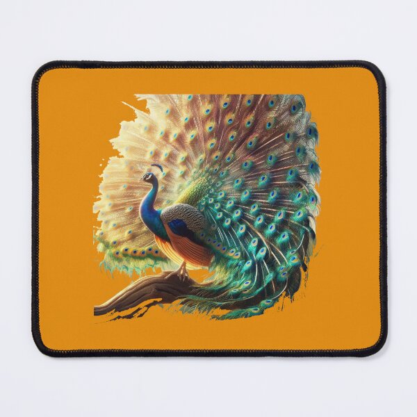 Item preview, White & Colorful Peacock Label – Front & Side View with Fan-Shaped Tail designed and sold by PaintMeWorld.