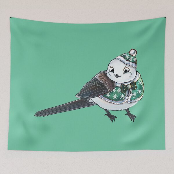 Item preview, Cute Long Tailed Tit With Green Winter Clothes designed and sold by elizasunnycolor.