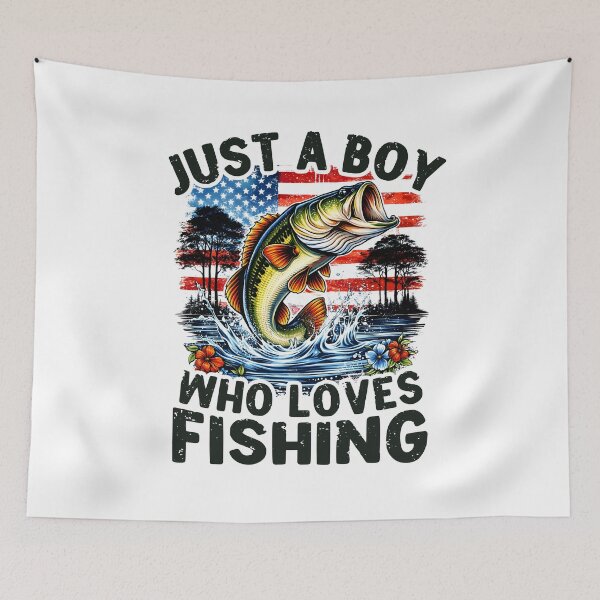 Item preview, American Flag Just A Boy Who Loves Fishing Patriotic Bass designed and sold by MuniraWearify.