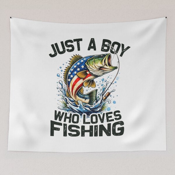 Item preview, Just A Boy Who Loves Fishing Patriotic Jump Bass Fishing designed and sold by MuniraWearify.