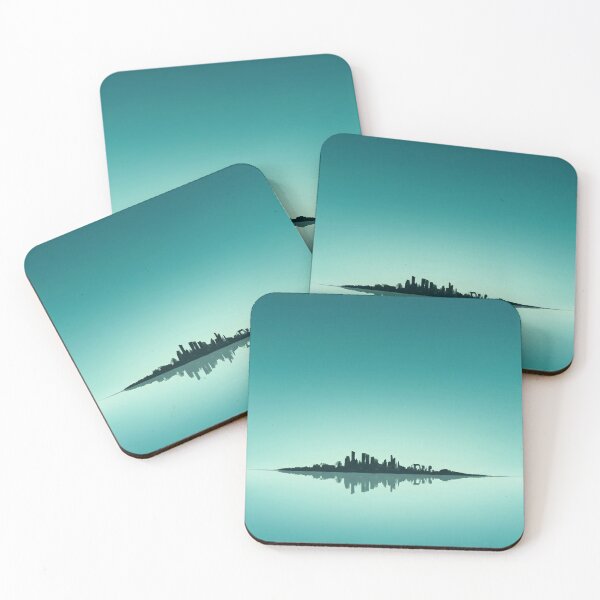 Item preview, Abstract Ruined Cityscape Sunset Poster – Teal Turquoise Silhouette designed and sold by Static Horizon Art.