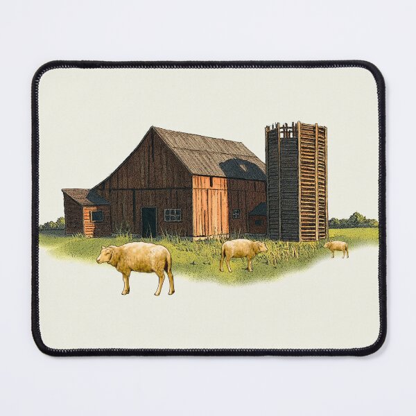 Item preview, Barn and Silo with Sheep at Sunset, Hand Illustrated designed and sold by JoyfulWhimsy.