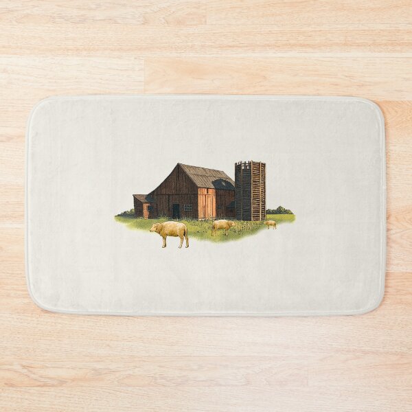 Item preview, Barn and Silo with Sheep at Sunset, Hand Illustrated designed and sold by JoyfulWhimsy.