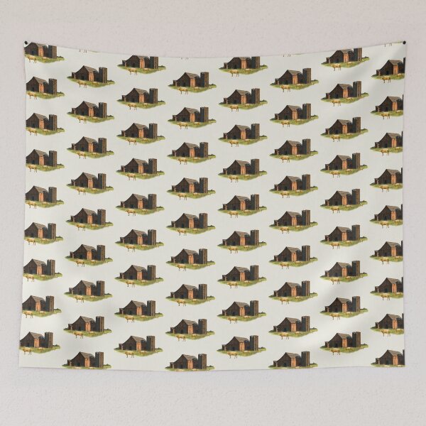 Item preview, Barn and Silo with Sheep at Sunset, Hand Illustrated designed and sold by JoyfulWhimsy.