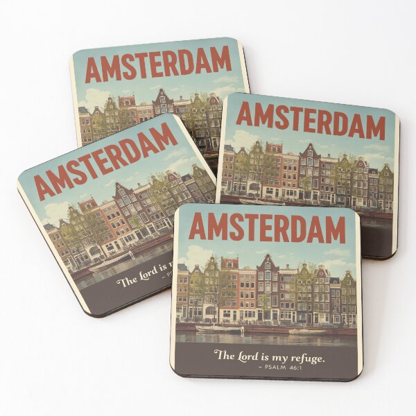 Item preview,  Amsterdam Vintage City Poster with “The Lord Is My Refuge” Psalm 46:1 – Christian Wall Art designed and sold by Illustrated Faith.