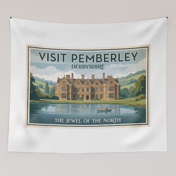 Item preview, Visit Pemberley Derbyshire Vintage Travel Poster Art designed and sold by Fenay Designs.