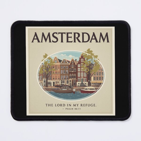 Item preview, Amsterdam Vintage City Poster with “The Lord Is My Refuge” Psalm 46:1 – Christian Wall Art designed and sold by Illustrated Faith.