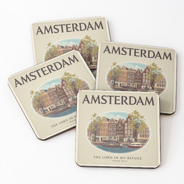 Item preview,  Amsterdam Vintage City Poster with “The Lord Is My Refuge” Psalm 46:1 – Christian Wall Art designed and sold by Illustrated Faith.