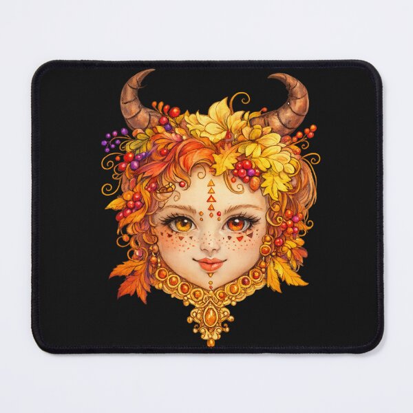 Item preview, Autumn Forest Goddess Portrait – Mystical Fantasy Art with Horns designed and sold by AnyasCrafts.
