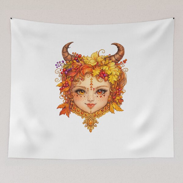Item preview, Autumn Forest Goddess Portrait – Mystical Fantasy Art with Horns designed and sold by AnyasCrafts.