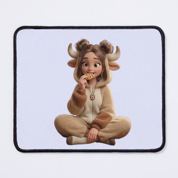 Item preview, Cute Taurus Zodiac Girl Eating Cookie in Bull Onesie designed and sold by PixMoody.