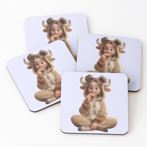 Item preview, Cute Taurus Zodiac Girl Eating Cookie in Bull Onesie designed and sold by PixMoody.