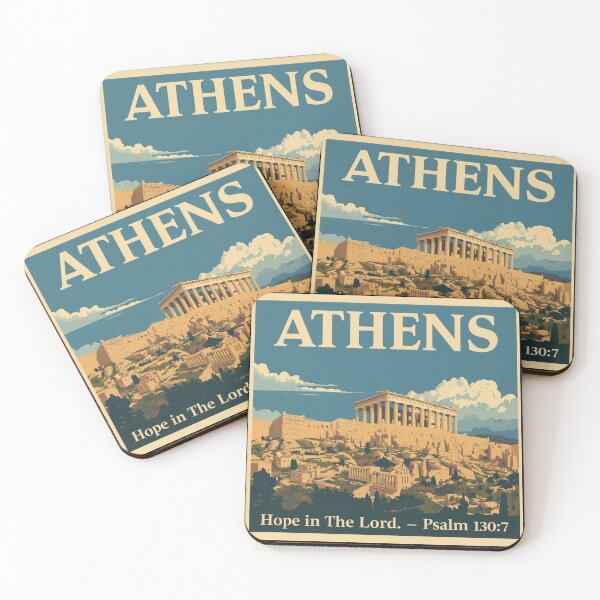 Item preview, Athens Vintage Poster with Ancient Ruins and “Hope in the Lord” Psalm 130:7 – Christian Wall Art designed and sold by Illustrated Faith.