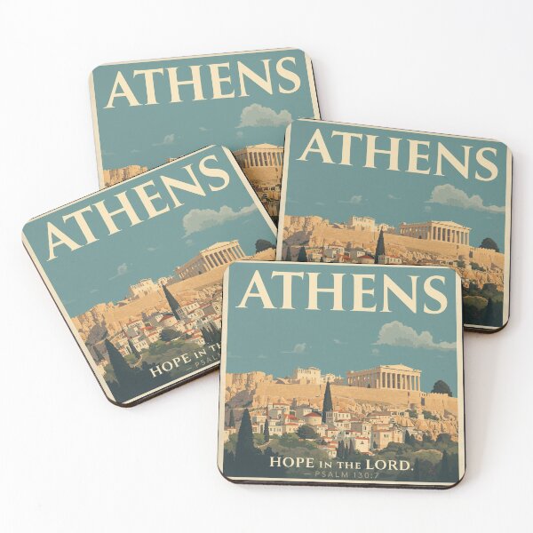 Item preview,  Athens Vintage Poster with Ancient Ruins and “Hope in the Lord” Psalm 130:7 – Christian Wall Art designed and sold by Illustrated Faith.