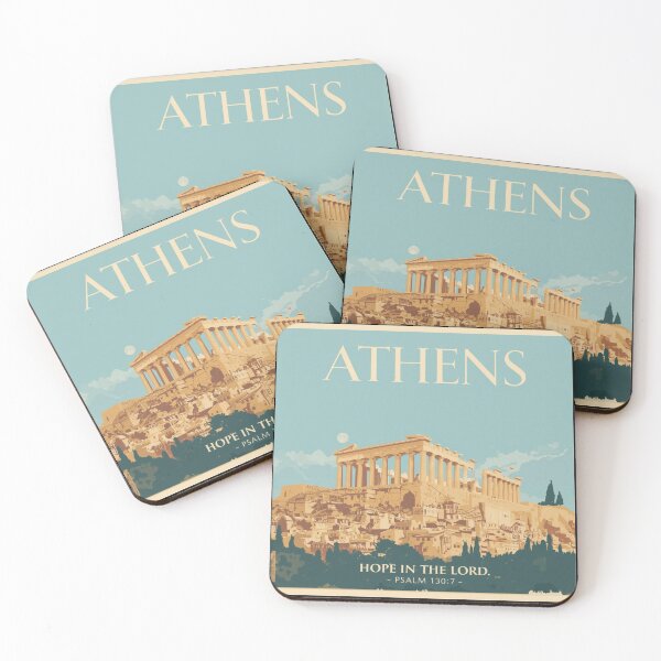 Item preview,   Athens Vintage Poster with Ancient Ruins and “Hope in the Lord” Psalm 130:7 – Christian Wall Art designed and sold by Illustrated Faith.