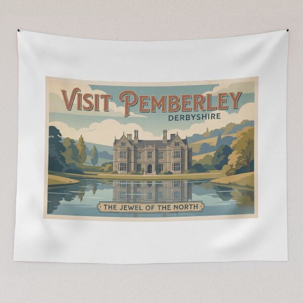 Item preview, Visit Pemberley Derbyshire Retro Travel Poster Horizontal designed and sold by Fenay Designs.