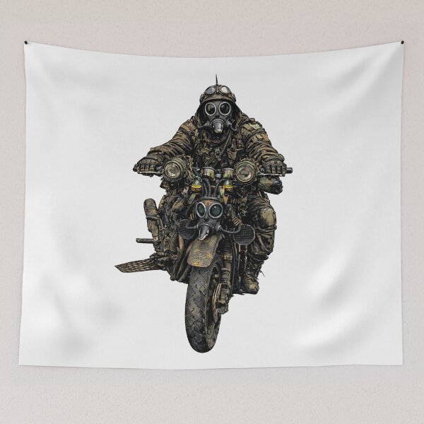 Item preview, post-apocalyptic dystopian motorcycle rider designed and sold by StudioLonginus.