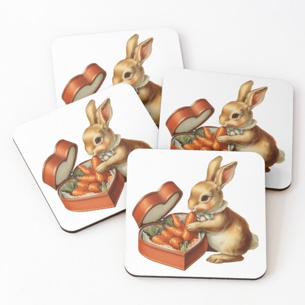 Item preview, Vintage Bunny eating valentines day carrots designed and sold by MendaciousMina.