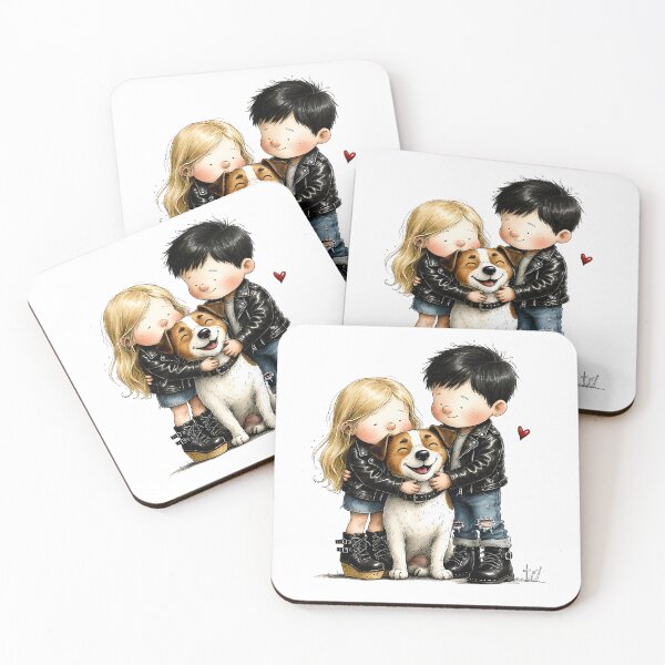 Item preview, Adorable Kids Hugging Happy Jack Russell Puppy – Cute Friendship Art designed and sold by MaciejRudzinsky.