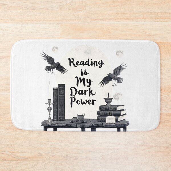 Item preview, Copy of Reading is my dark power on a black background with moons and crows around books and candles designed and sold by SpaceartLilu.