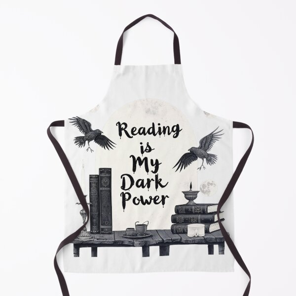 Item preview, Copy of Reading is my dark power on a black background with moons and crows around books and candles designed and sold by SpaceartLilu.