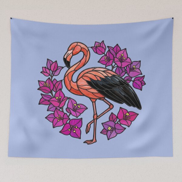Item preview, Stained Glass Flamingo with Vibrant Pink Blossoms designed and sold by BirdsnStuff.