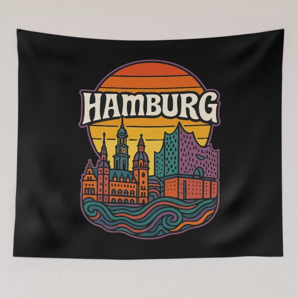 Item preview, Hamburg Germany Retro Trippy Art Travel designed and sold by TomFrontierArt.