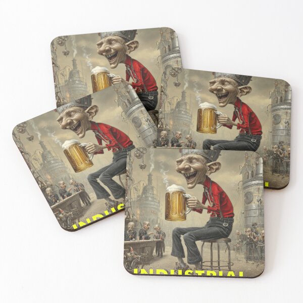 Item preview, Crazy Steampunk Worker Laughing with Beer | Surreal Industrial Art designed and sold by CodeDistilled.