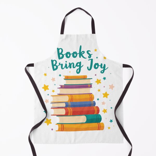 Item preview, Stack of colorful books with the text 'Books Bring Joy' above it in a library setting designed and sold by SpaceartLilu.