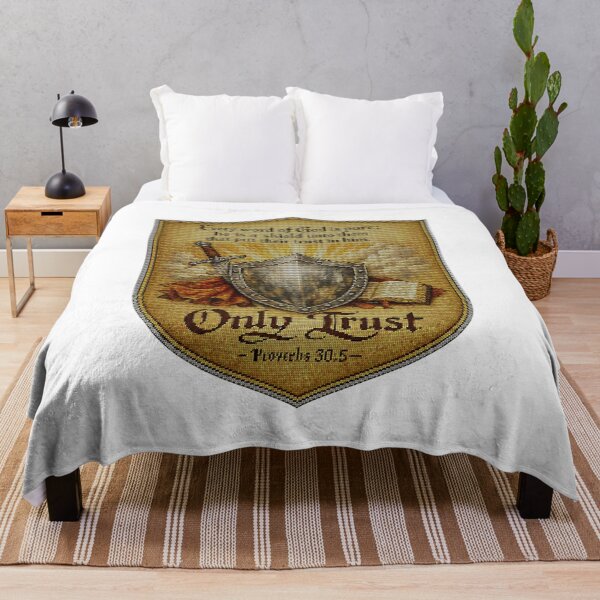 Item preview, Only Trust Renaissance Shield, Proverbs 30:5 Embroidered Christian Wall Art, Gold Heraldic Scripture Print, Vintage Faith Decor designed and sold by TerScott.