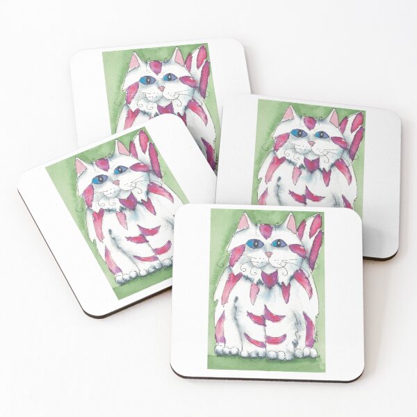 Item preview, furry blue eyed cat with stripes painting designed and sold by CrittersByLola.
