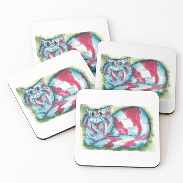 Item preview, blue and red cat acrylic ink painting designed and sold by CrittersByLola.