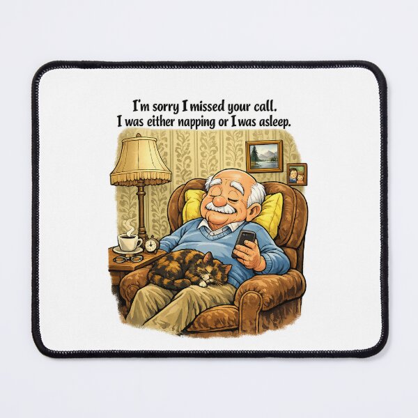 Item preview, Napping or Asleep Funny Grandpa Cartoon Print With Tortoiseshell Cat, Cozy Vintage Living Room Wall Art Gift From Kids and Grandkids designed and sold by TerScott.