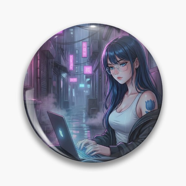 Item preview, Lyra "The Blue Phantom" | Cyberpunk Anime Hacker Girl & Neon City Art designed and sold by Ahmed-G-Designs.