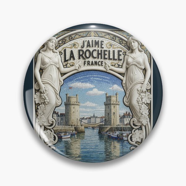 Item preview, J’Aime La Rochelle, France – Art Nouveau Mosaic Harbor Poster designed and sold by FrancophileFun.