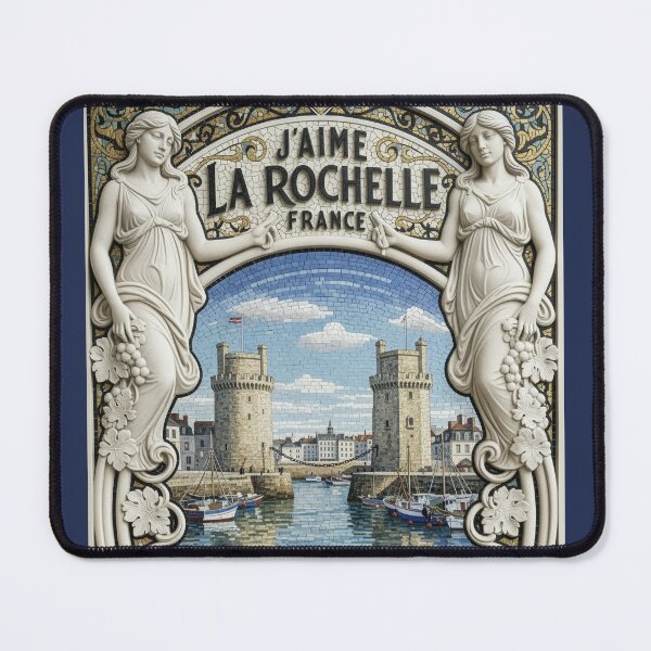 Item preview, J’Aime La Rochelle, France – Art Nouveau Mosaic Harbor Poster designed and sold by FrancophileFun.