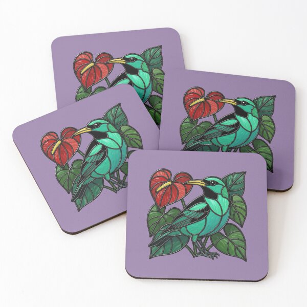 Item preview, Stained Glass Green Honeycreeper with Red Anthurium designed and sold by BirdsnStuff.