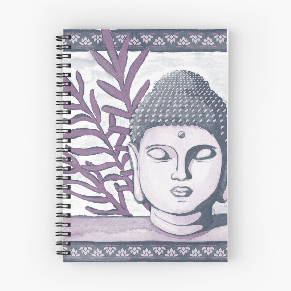 Item preview, Buddha Head Statue with Palm Fronds Watercolor - Dusk, Dust, Plum designed and sold by Irene Estelle.