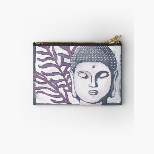 Item preview, Buddha Head Statue with Palm Fronds Watercolor - Dusk, Dust, Plum designed and sold by Irene Estelle.