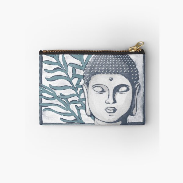 Item preview, Buddha Head Statue with Palm Fronds Watercolor - Dusk, Fog, Peacock designed and sold by Irene Estelle.