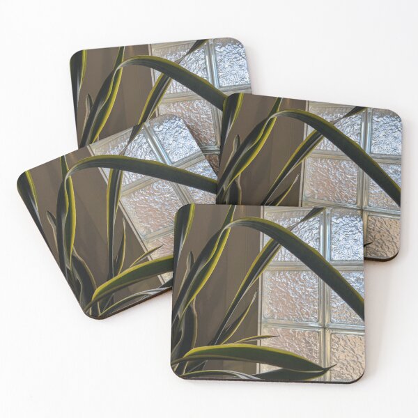 Item preview, Variegated Snake Plant Silhouetted Against Textured Glass designed and sold by Jon Moffat Photography.