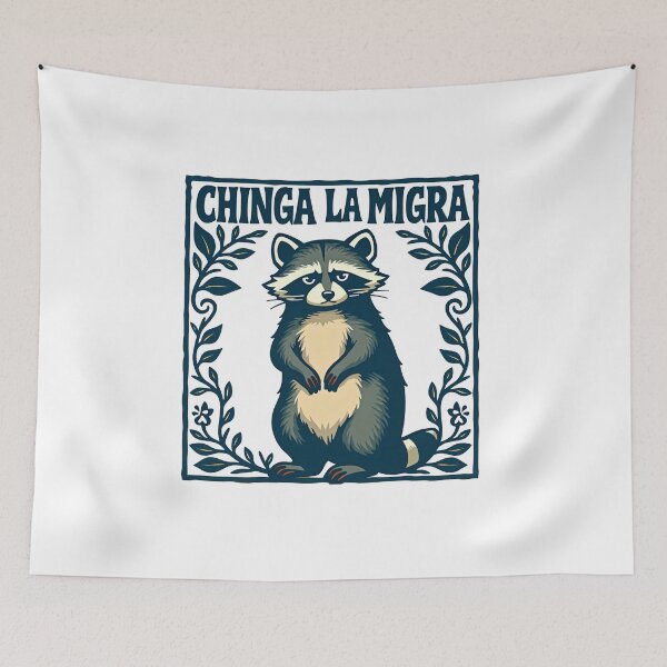 Item preview, Chinga La Migra floral Raccoon - Abolish ICE Protest designed and sold by The Grumpy Pet Club.
