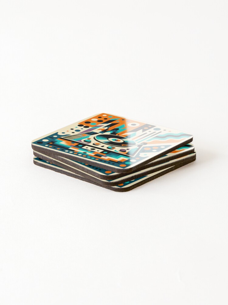Thumbnail 4 of 5, Coasters (Set of 4), Memphis Turntable Abstract Geometric Pattern designed and sold by InkSmithery.