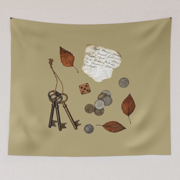 Item preview, Vintage Adventurer Inventory - Keys, Coins & Letter Flat Lay designed and sold by Dakson Design - Fantasy Art.