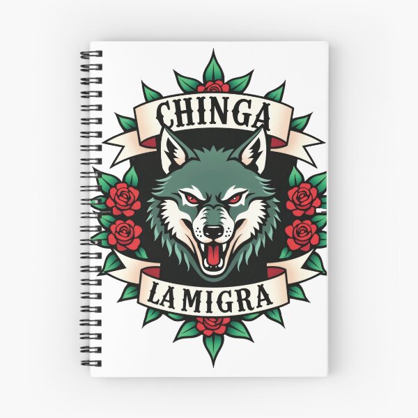 Item preview, Chinga La Migra floral Wolf - Traditional Tattoo designed and sold by The Grumpy Pet Club.
